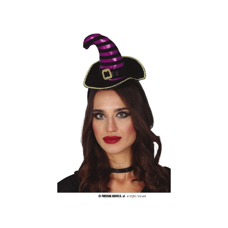 Cappello Strega Mini Nero/Viola con cerchietto