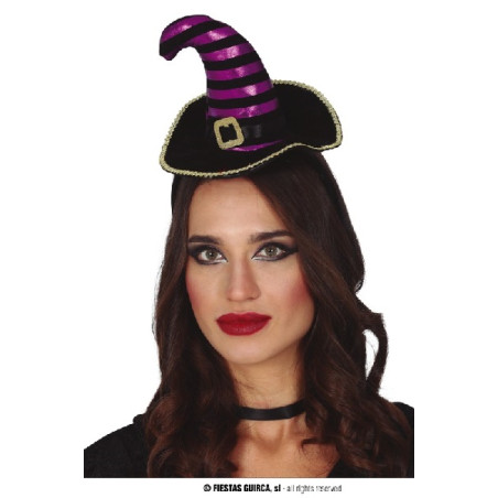 Cappello Strega Mini Nero/Viola con cerchietto