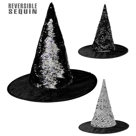 Cappello Strega Reversibile Nero/Argento in Pailettes