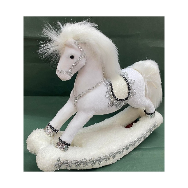 Cavallo a dondolo Bianco in velluto 30 cm