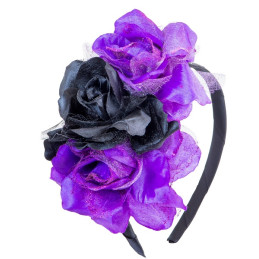 Cerchietto con Rose Viola e Nere