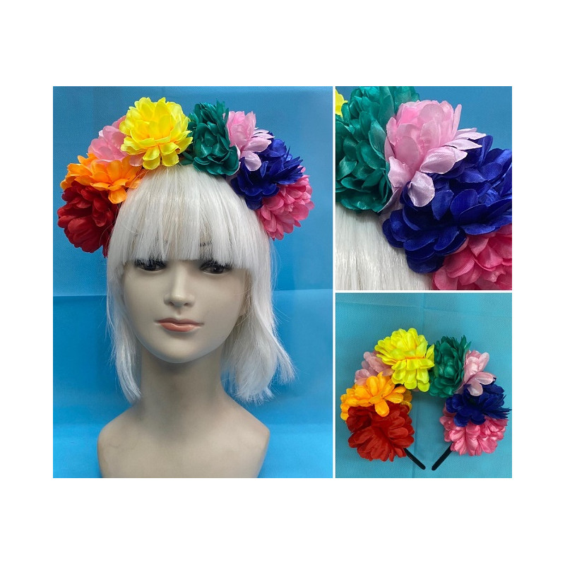 Cerchietto Dia de los Muertos con Fiori Colorati