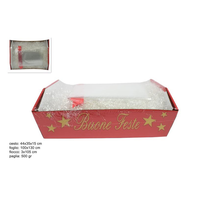 Cesta Rettangolare con paglia 500 gr, foglio e fiocco