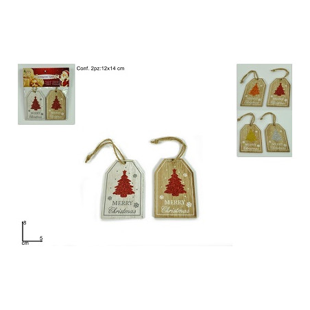 Chiudipacco Targhetta Merry Christmas in legno (cf. 2 pz)