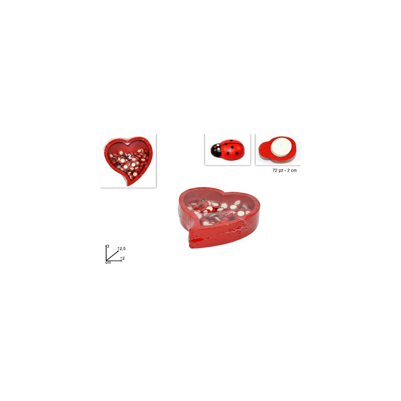 Coccinelle in legno in scatola a cuore (cf. 72 pz)