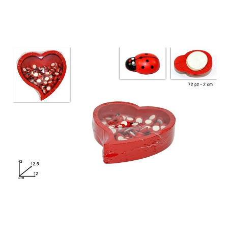 Coccinelle in legno in scatola a cuore (cf. 72 pz)