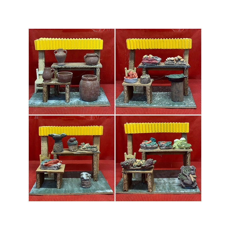 Banco per presepe con accessori in miniatura - 4 mod ass