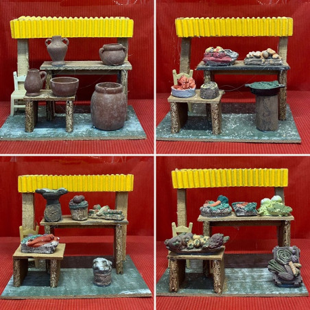 Banco per presepe con accessori in miniatura - 4 mod ass
