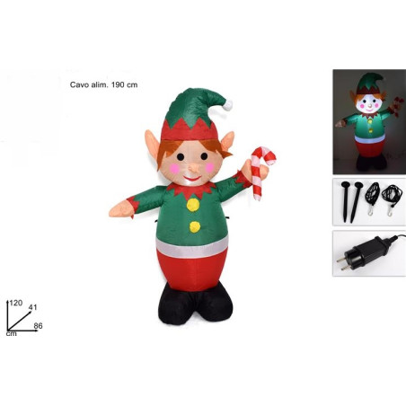 Elfo Gonfiabile con luci 120 cm con trasformatore