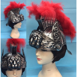 Elmo Romano Argento con pennacchio rosso