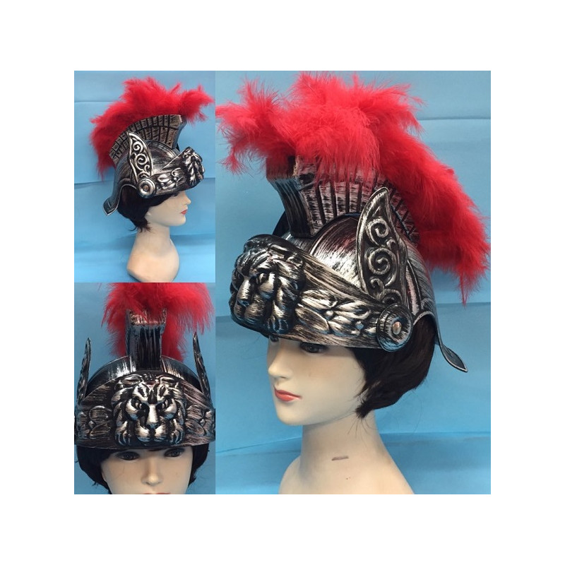 Elmo Romano Argento con pennacchio rosso