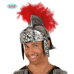 Elmo Romano Argento con pennacchio Rosso