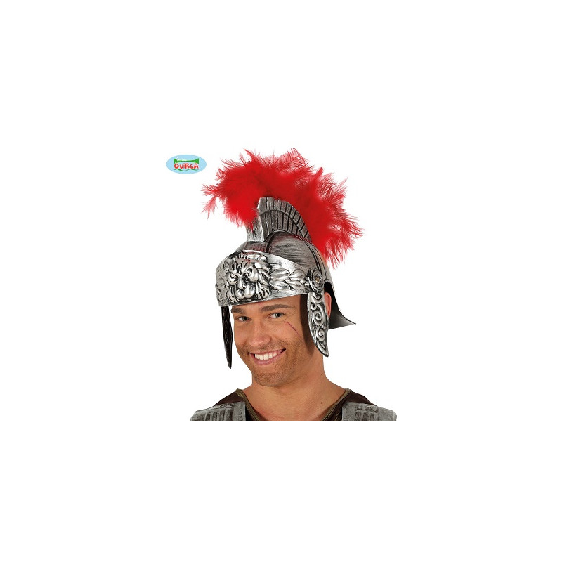 Elmo Romano Argento con pennacchio Rosso