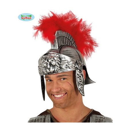 Elmo Romano Argento con pennacchio Rosso