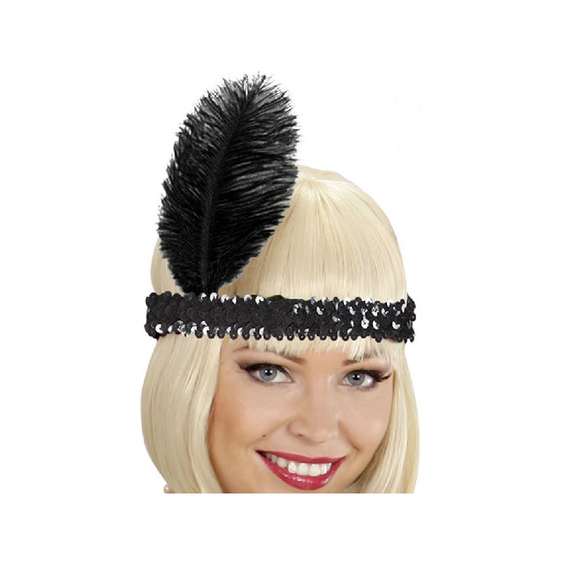 Fascia Charleston Nera con pajlettes e piuma