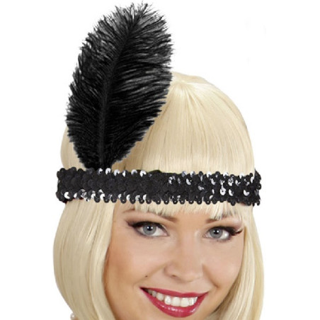 Fascia Charleston Nera con pajlettes e piuma