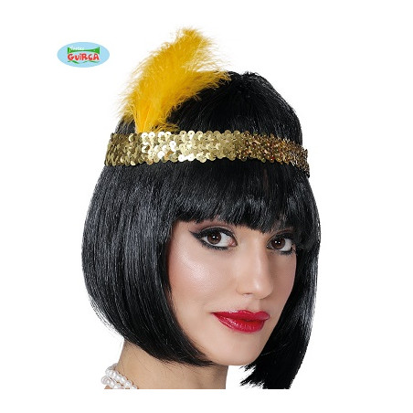 Fascia Charleston Oro con pajlettes e piuma