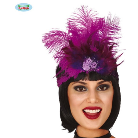 Fascia Charleston Viola con pajlettes e piuma