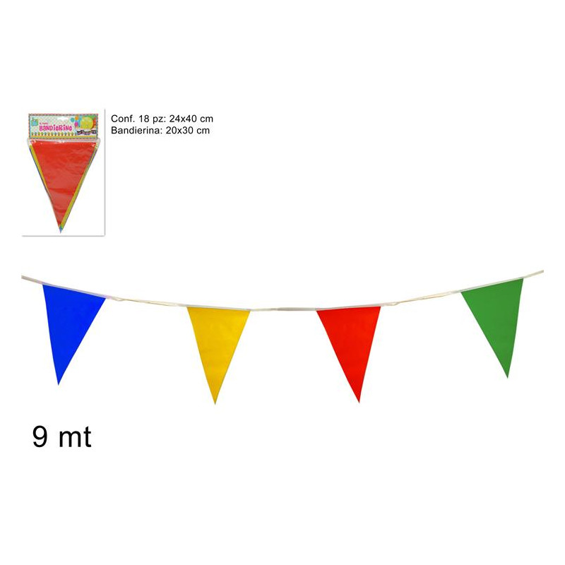 Festone 18 Bandiere Colorate 9 mt