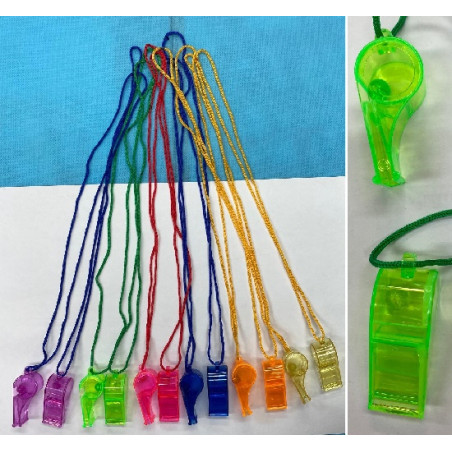 Fischio in plastica con laccio (cf. 12 pz)