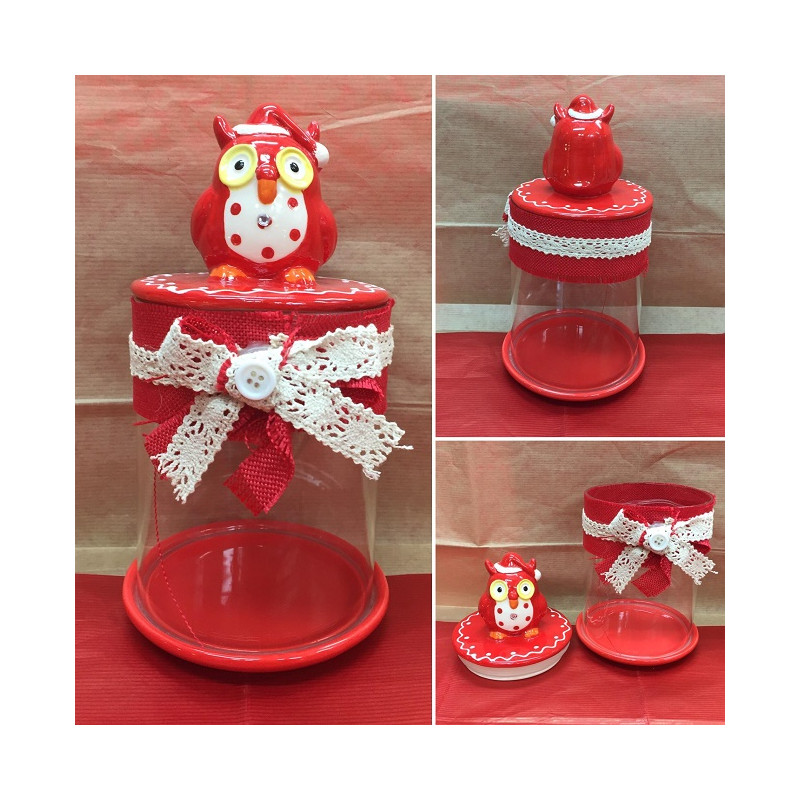 Barattolo Gufo in vetro e ceramica 26 cm