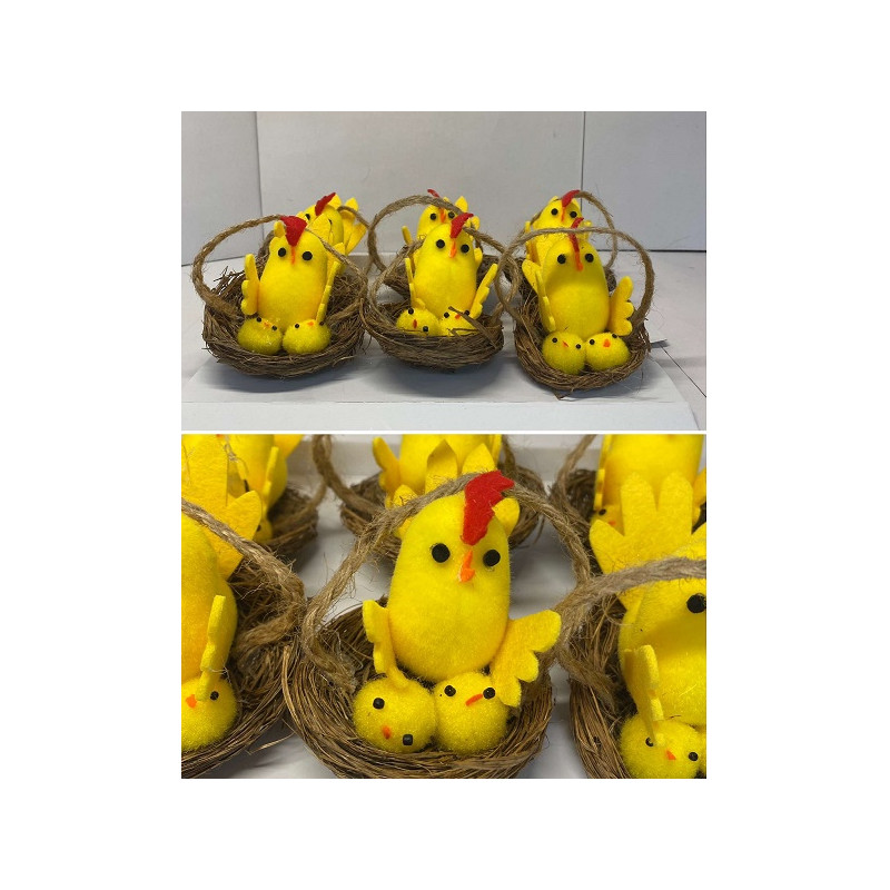 Gallina con Pulcini e cestino in vimini (cf. 6 pz)