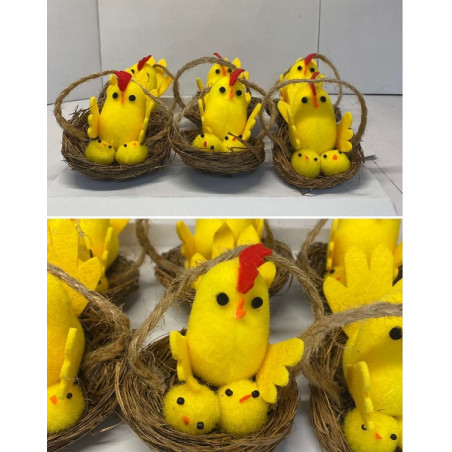 Gallina con Pulcini e cestino in vimini (cf. 6 pz)