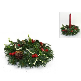 Girocandela Agrifoglio con bacche e pigne 27 cm
