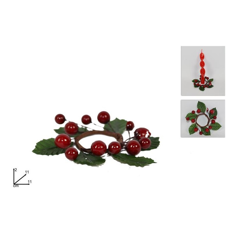 Girocandela con bacche e foglie 11 cm