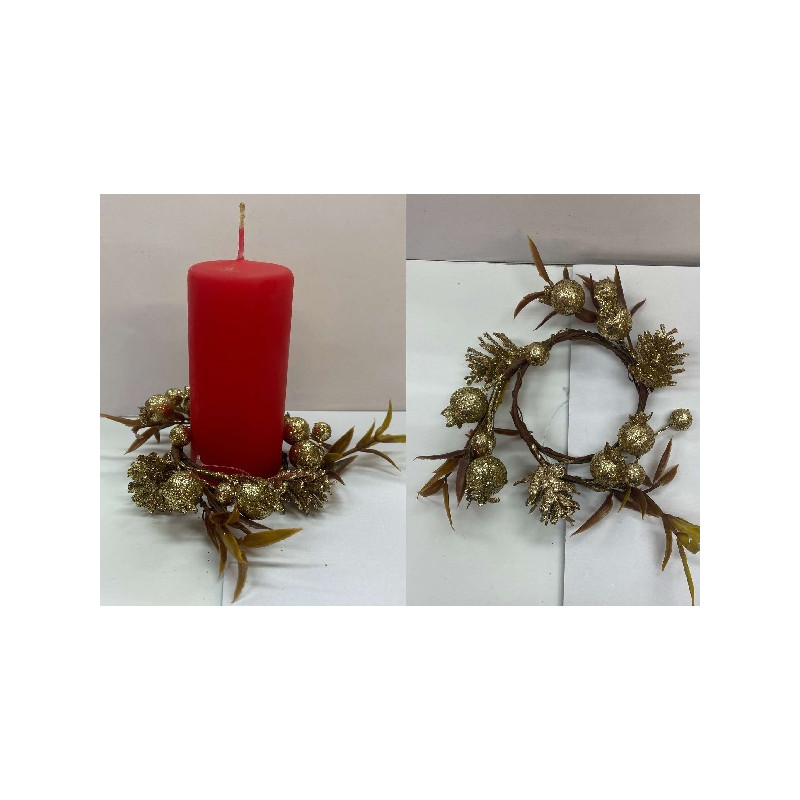 Girocandela con bacche e pigne Oro 6 cm