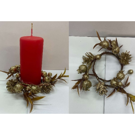 Girocandela con bacche e pigne Oro 6 cm