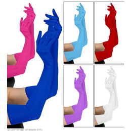 Guanti Celeste, Fuxia, Rosso e Viola Cotone Lunghi 60 cm