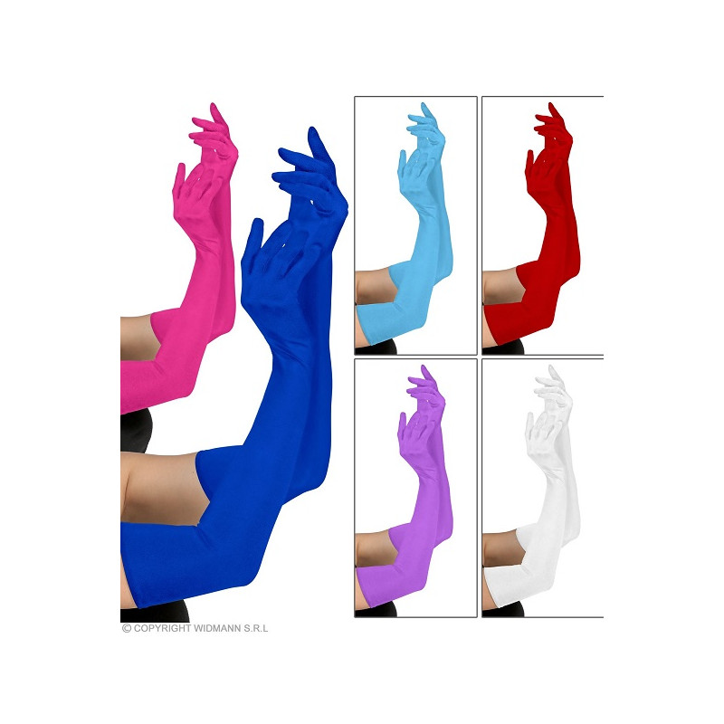 Guanti Celeste, Fuxia, Rosso e Viola Cotone Lunghi 60 cm