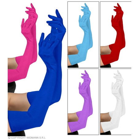 Guanti Celeste, Fuxia, Rosso e Viola Cotone Lunghi 60 cm