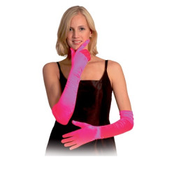 Guanti Fuxia Satin arricciato 60 cm