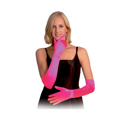 Guanti Fuxia Satin arricciato 60 cm