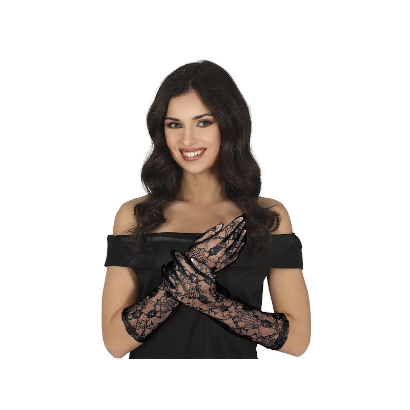 Guanti Neri Merletto Lunghi 38 cm