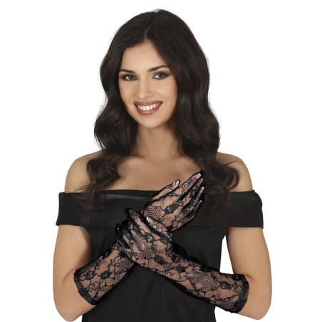 Guanti Neri Merletto Lunghi 38 cm