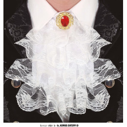 Jabot Bianca in pizzo con gemma rossa