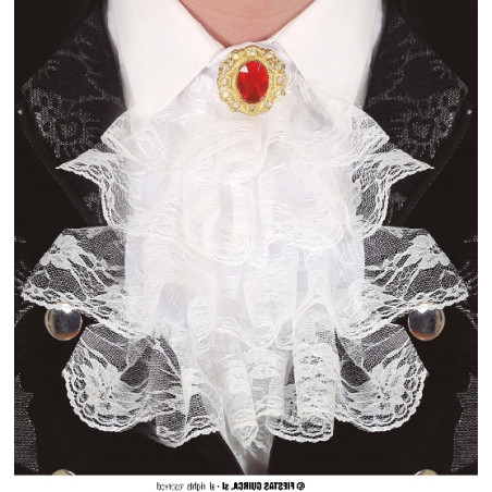 Jabot Bianca in pizzo con gemma rossa