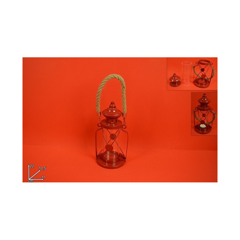 Lanterna Rossa con manico in corda 22 cm
