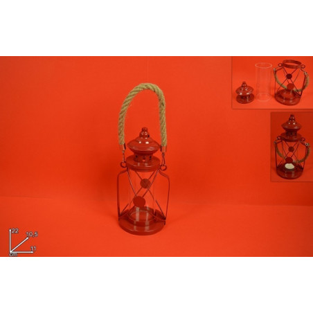 Lanterna Rossa con manico in corda 22 cm