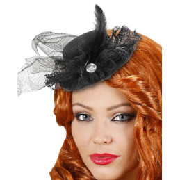 Mini Cappello Nero con gemma e pizzo