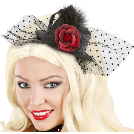 Mini Cappello Nero con rosa e tulle