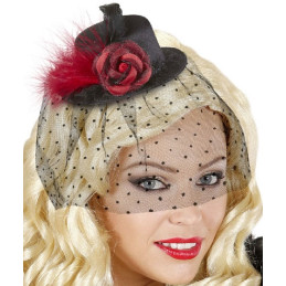 Mini Cappello Nero con rosa e veletta