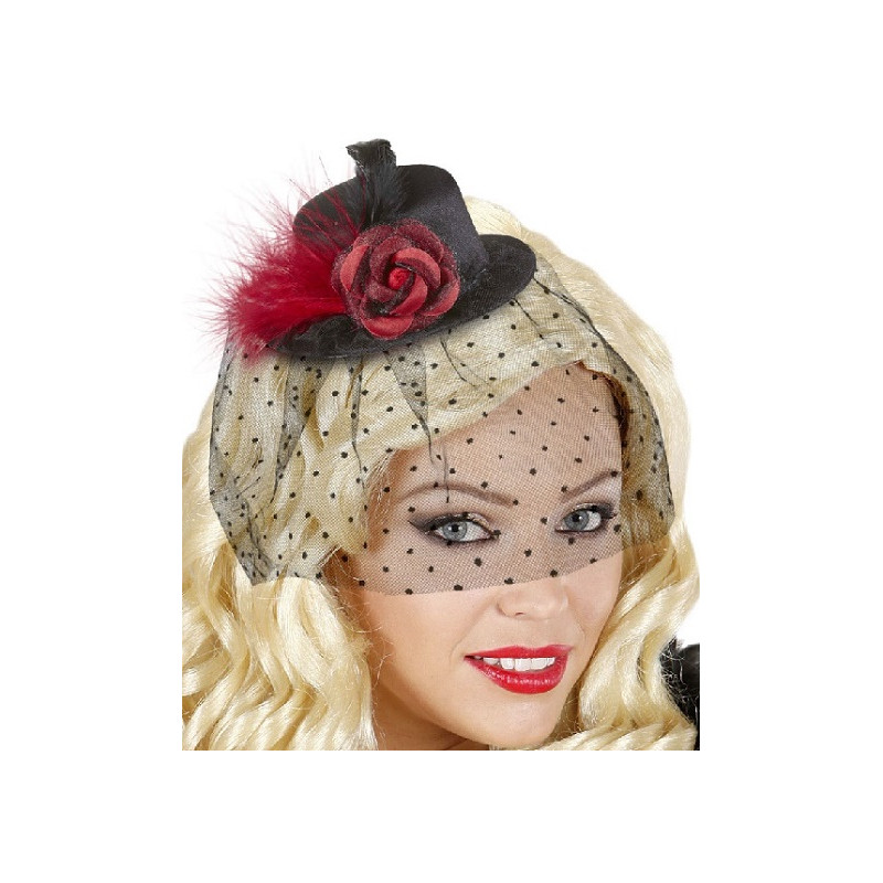 Mini Cappello Nero con rosa e veletta