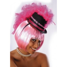 Mini Cilindro Nero con cerchietto, piume rosa e pajlettes