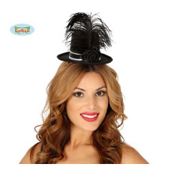 Mini Cilindro Nero con rosa e piuma con mollette