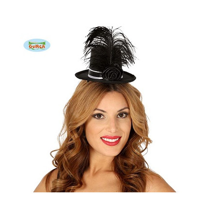 Mini Cilindro Nero con rosa e piuma con mollette