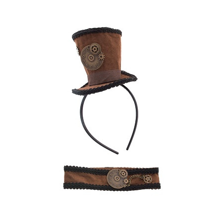 Mini Cilindro Steampunk con cerchietto e collarino